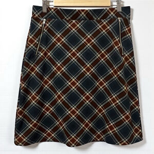 Le Lis Collection Plaid Skirt Blue Brown Zip Pockets Lined Women’s Size Large